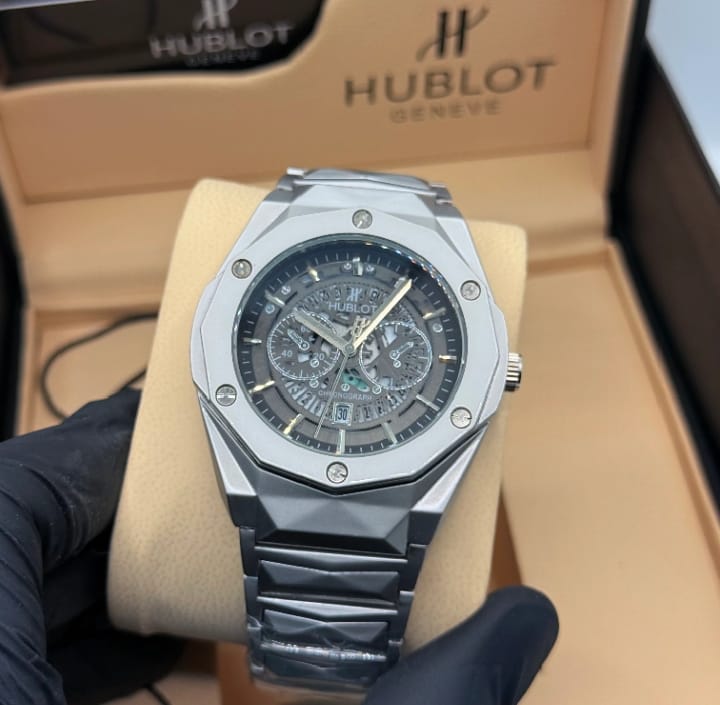 “Hublot luxury wrist watch with premium stainless steel body, bold and elegant design.