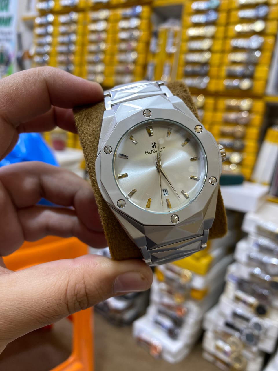 “Hublot luxury wrist watch with premium stainless steel body, bold and elegant design.