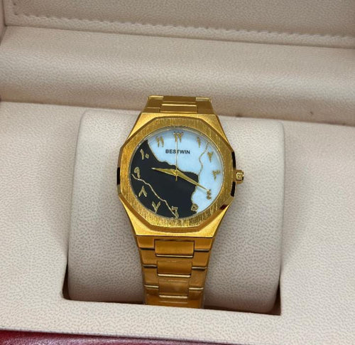 Arabic Aura Stain Lees Steel golden With Marble Dial